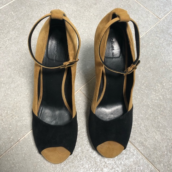 Celine Suede Peep Toe Heeled Wedges - Picture 2 of 5